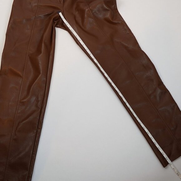 Aritzia Wilfred Rebel Vegan Leather Pants High Waisted Straight Leg Brown - 8 - Picture 5 of 9